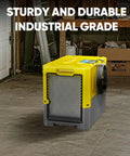 Heavy Duty 190 Pints Industrial Grade Dehumidifier For Basements And 6000 Sq Ft Spaces with yellow casing in a garage