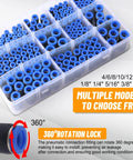 Box of 200 Piece Quick Connect Air Hose Fittings Value Pack With Imperial And Metric Sizes From 1/8 To 1/2 Inch And 4 To 12 mm