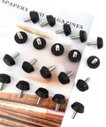 20 Pack M6 Thread Patio Levelers For Adjustable Furniture Feet With Slip Resistant Bottoms Displayed On A Magazine