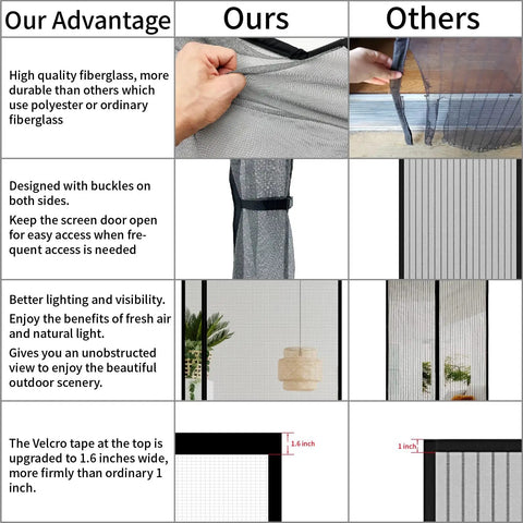 Comparison of fiberglass Reversible Screen Door With Magnetic Closure For Sliding Doors And Doorways Heavy Duty Bug Mesh and polyester.