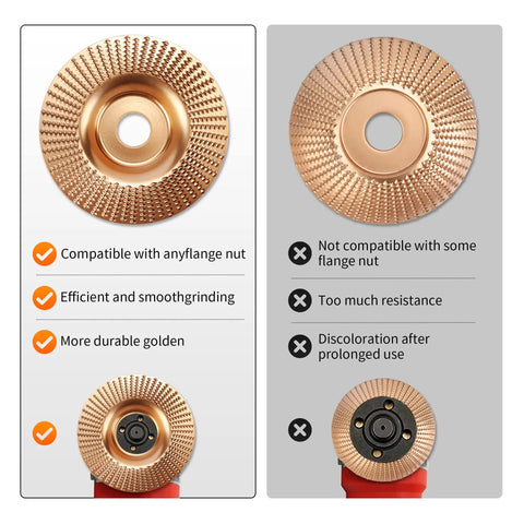 Comparison of compatible and incompatible 9 Piece Heavy Duty Wood Carving Disc Set for Four Inch to Four and a Half Inch Angle Grinders.