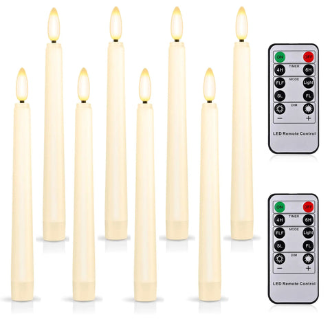 8 Piece Flameless Taper Candles With Two Remotes And Timer Eight Inch 3D Wick Floating Flicker Led Window Candles Battery Operated