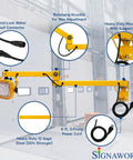 Close-up of Heavy Duty Led Loading Dock Swing Arm Light 2 Pack, yellow support arm, waterproof connector, and power cord.