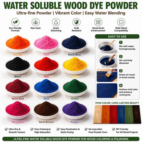 Kick Up Your Craft Game With This No Sweat Wood Stain Powder Yielding Five Vivid Hues Fast Dry Formula And Simple Indoor Outdoor Coverage For A Crisp Professional Finish - Assorted color powders in bowls.
