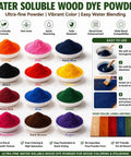 Seven Color Wood Dye Powder Kit Featuring Ultra Concentrated Formula For Making Water Based Stains That Give Furniture And Woodworking Projects Hella Vibrant Looks Straight Up Without Breaking Banks, showcasing various colorful powders.