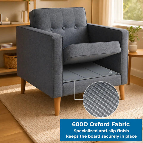 Installed Heavy Duty Chair Cushion Support For Sagging Cushions 17x22 Inch Reinforced Plywood Seat Saver under grey cushion.