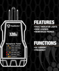 GFCI Receptacle Tester With Push Button For Fast And Accurate Wiring Checks, 7 Test Functions, Compact Durable Housing display.