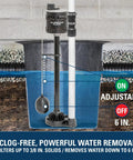 Half HP Thermoplastic Pedestal Sump Pump That Runs as a Real Workhorse, Delivers Up To 3600 GPH, shown with adjustable switch