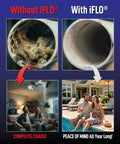 "Comparison of clogged vs clean pipe, emphasizing effectiveness of Smart Air Conditioning Drain Line And Drain Pan Cleaner With Bio Enzymatic Cleaning Solution, App Controlled Maintenance For HVAC Systems, Includes 36 Oz Cleaner Cartridge Concentrate And 6 Month Supply, Easy To Install"