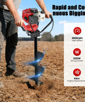 Person using Gas Powered Post Hole Digger 43cc Two Stroke With 8 Inch Auger Bit for fence posts and landscaping.