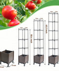 Raised Garden Bed Planter Box With Trellis 62.2 Inch Self Watering Tomato Planter, images of three trellis sizes with dimensions.