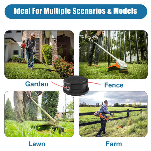 Collage of gardeners using Beefy String Trimmer Head For SRM 225 And SRM 230 With Speed Feed 400 Style by fence, garden, lawn, farm.