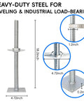 Four Pack 18 Inch Adjustable Leveling Jacks For Baker Style Scaffolding, heavy-duty galvanized steel with base plate details