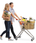 Two people pushing a grocery cart with Heavy Duty Shopping Cart Wheels 5 By One And One Quarter Inch Bore Three Eighths Polyurethane Wheels