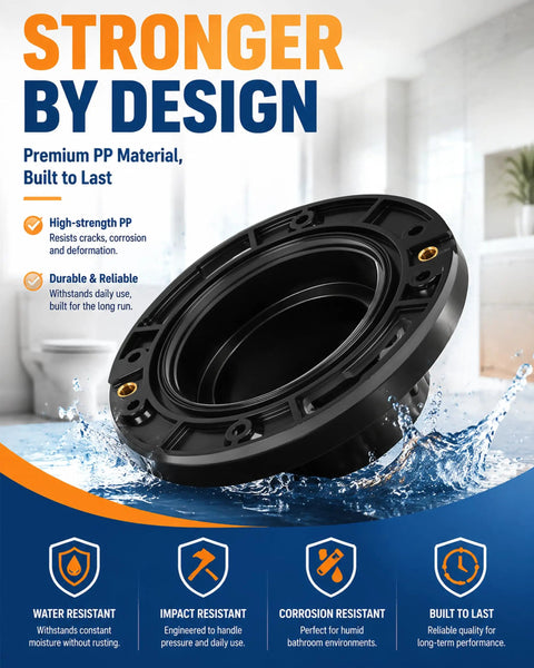 Top Shelf Toilet Flange Repair Kit With Extra Thick One Point Five Seven Inch Wax Ring in premium black PP material, ideal for bathroom use.