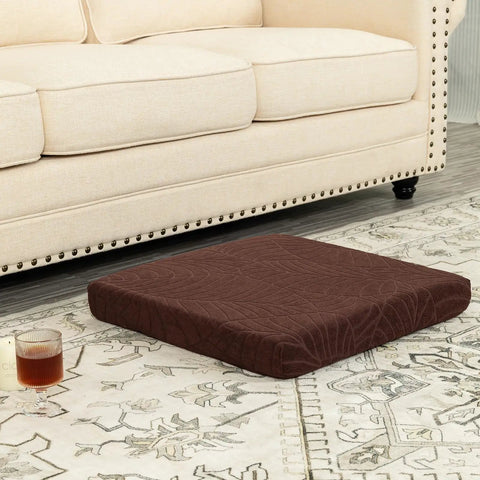 Comfy Long Sitting Recliner Cushion For Elderly Seniors 20x20x3 Inch Thick Foam Seat Pad With Soft Tufted Layer No Thigh Pressure Leaves Coffee Color For Recliners Offices And Cars on a patterned carpet