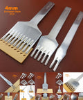 Three Piece 4Mm Leather Stitching Chisel Set With 2 Prong, 5 Prong, And 9 Prong Angled Hex Shaped Flat Head European Style
