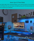 Under Cabinet LED Strip Lights Dope RGB Color Changing With Dimmable White, desk setup showing music sync and app control.