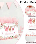 13 Inch Pink Floral Baby Gift Bag With Sturdy Handles Includes Matching Card And Three Sheets Of Tissue Paper shown with ribbon handles and reinforced bottom