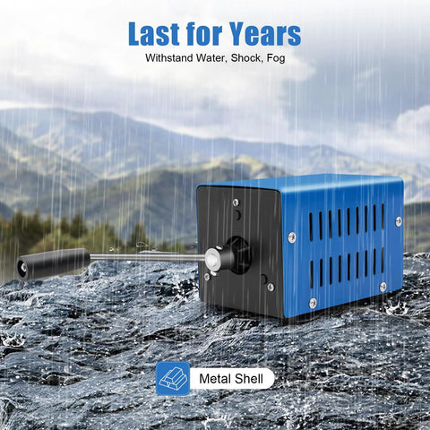 Portable 20W Hand Crank Generator With USB Output And 28V Direct Power in rainy outdoor setting with metal shell