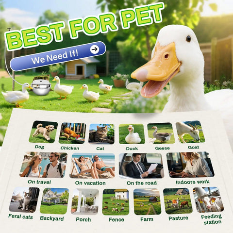 Top Shelf Automatic Animal Water Bowl With Stainless Steel Body, Dual Float Valve And 71 Inch Hose For Farm No Sweat Setup, Self Fill Kit For Livestock And Pet Care, with animals in garden.