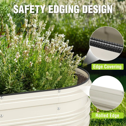 Galvanized Raised Garden Bed Set 4x2x1ft Open Bottom Design with safety edging showing plants and rust resistant material