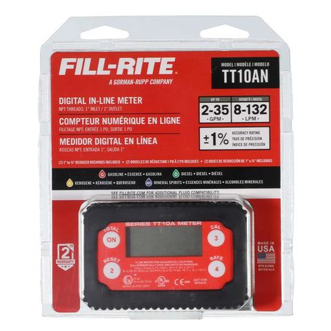 Package of One Inch In Line Digital Turbine Fuel Meter For Transfer 2 To 35 GPM 8 To 132 LPM Aluminum Body Black Red Display