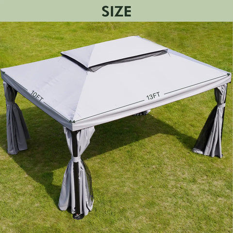 Patio Replacement Canopy Top For 10 By 13 Ft Outdoor Gazebo, Double Tier Polyester Roof With Water Resistant UV Shield And Mesh Netting
