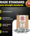 Dang Tough Number Four Stainless Flat Washers Crafted From Top Shelf Eighteen Eight Alloy For Flawless Corrosion Defense And Rock Solid Grip On Every Weekend Building Project in a box with 100 pieces.