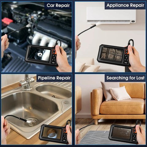 Dual Lens Endoscope 1080P Borescope with 32.8ft Cable used in car engine, appliance, pipeline, and furniture diagnostics