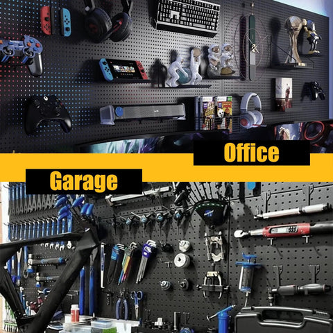 Heavy Duty Metal Pegboard Panels 4 Pack With 50 Hooks Black Wall Organizer for home, garage tool storage, office organization
