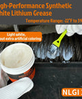 Multi-purpose white lithium grease tub with brush applying grease to metal wire rope; NLGI 2