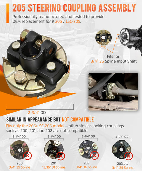 205 Steering Coupling Assembly For 3/4 Inch 26-Spline Input Shaft With 2-3/4 Inch OD Go-To Replacement That Fits Chevy GMC Buick Cadillac Dodge Isuzu Oldsmobile Pontiac Easy Direct Fit