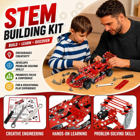 Parent and child assembling Metal Model Racing Car Kit With 287 Pieces For Kids 8 Plus STEM Building Toy Real Screws Nuts Bolts and Tools