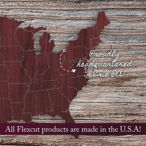 Map showing Flexcut headquarters in Erie, PA, highlighting U.S. Made products.
