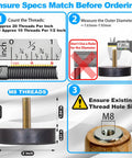Diagram showing specs of Eight Pack M8 Rubber Leveling Feet Heavy Duty With 2 Inch Base Dia for correct sizing and fit.