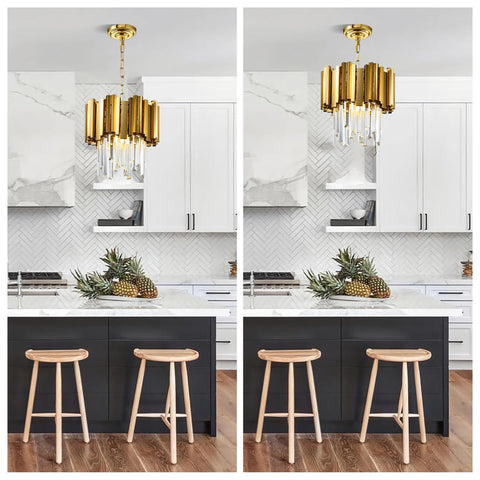 Dope Modern Crystal Pendant Light Fixture Round Hanging Chandelier With Gold Finish 2 Tier Contemporary Crystal Chandelier