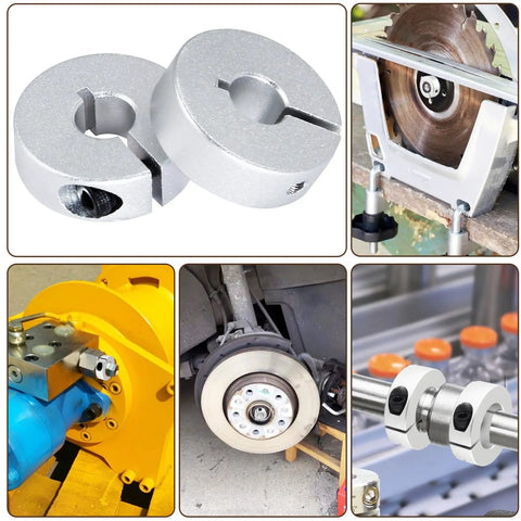 Close-up of 4 Pack 8mm Aluminum Shaft Collar Split Locking Collar Kit in machinery and motor applications, one piece design.
