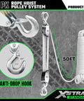 Beefy Heavy Duty 2000 Lb Rope Hoist With 50 Ft Soft Loop Poly Rope, 1000 Lb Load Capacity, Block And Tackle Pulley System