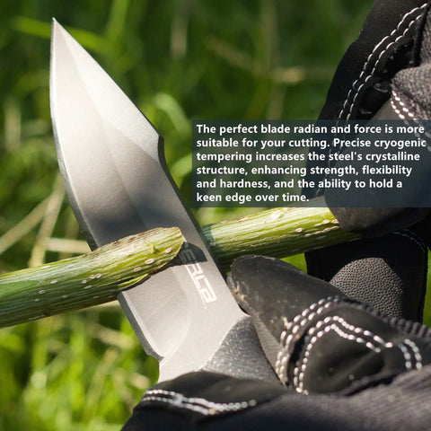 Fixed Blade Knife With Full Tang 420HC Stainless Steel For Outdoor EDC, Hunting, And Survival cutting green plant stem