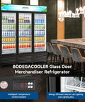 Real Deal 53 Cu Ft Three Door Commercial Display Refrigerator For Bodegas Beverage Merchandiser Cooler showcasing glass doors and beverages.
