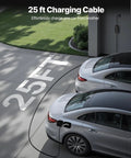 Charge Anywhere Level 1 and Level 2 Portable EV Charger With 25 Foot Cable connected between two cars in driveway