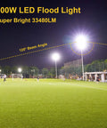 Beast Bright 300W LED Flood Light Outdoor 33480 Lumens 6000K Daylight illuminating a sports field at night