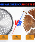 Comparison of Beefed Up Brush Cutter Blades Set for Trimmers with high hardness carbide teeth versus rusted blade