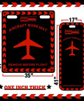 Pro Grade Aircraft Mechanic Kneeling Mat Set 2pc, 1 Inch Thick Closed Cell Nitrile Foam, Skydrol Resistant, Non Slip Aviation Maintenance Mats for Techs, 41x17 and 41x35 Inches, Durable Comfort, displayed with measurements and airplane design.