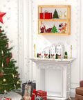 Bamboo 3 Tier Wall Mount Over Toilet Shelf Rack Adjustable Space Saving Storage in living room with holiday decorations.