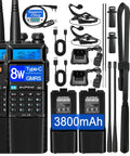 Dual Band 8W Ham Radio Handheld With 3800mAh Battery, Long Range Two Way Radio Kit, Programming Cable, Tactical Antenna, Earpiece, 2 Pack