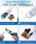 Steps to apply Pro Grade Fast Dry Clear Silicone Conformal Coating For Electronics Waterproof Insulating Sealant, 4 Oz tube shown.