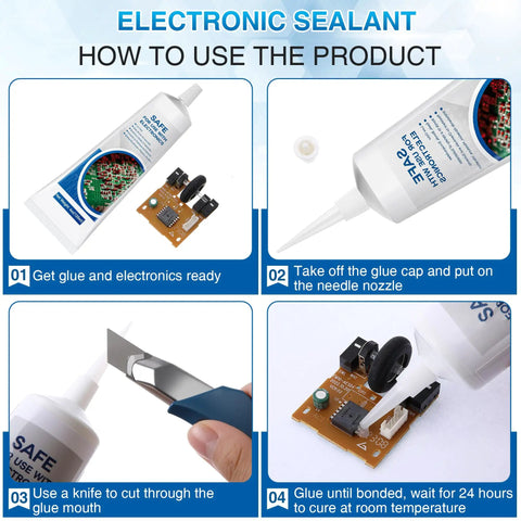 Steps to apply Pro Grade Fast Dry Clear Silicone Conformal Coating For Electronics Waterproof Insulating Sealant, 4 Oz tube shown.