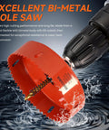 38mm One And A Half Inch Beefy Bi Metal Hole Saw With Eight Percent Cobalt HSS M42 Teeth in action with drill on water
